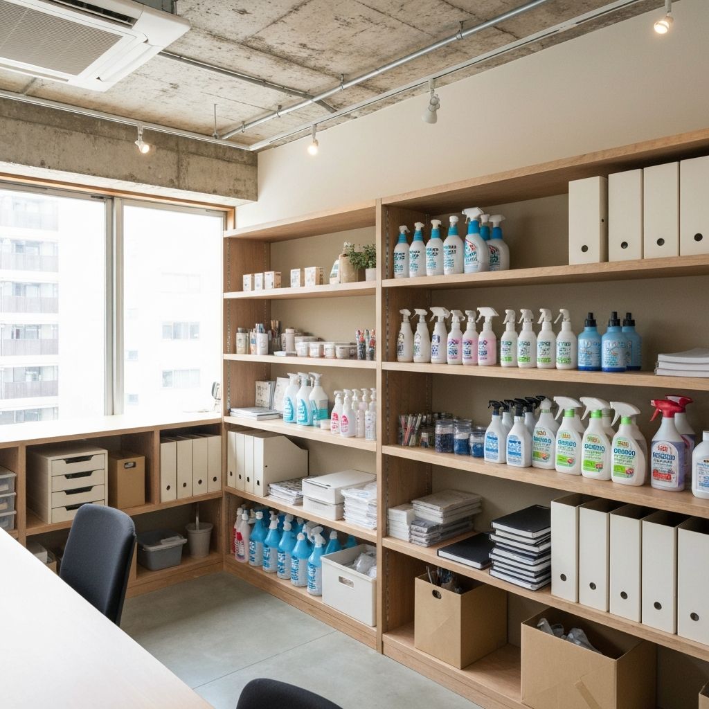 HomeTidyJP渋谷オフィスの整理された製品展示